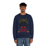 Just Really Love Christmas Bun Girl holiday Lights Unisex Heavy Blend Crewneck Sweatshirt! Winter Vibes!