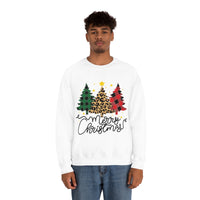 Merry Christmas Leopard Print Tree Unisex Heavy Blend Crewneck Sweatshirt! Winter Vibes!