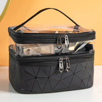 Sparkling Diamond Lattice Travel Makeup Bag - Waterproof, Multi-Function Cosmetic Case