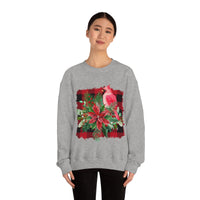 Red Cardinal Buffalo Print Holiday Unisex Heavy Blend Crewneck Sweatshirt! Winter Vibes!