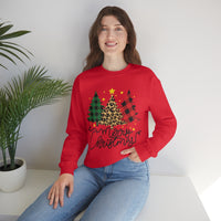 Merry Christmas Leopard Print Tree Unisex Heavy Blend Crewneck Sweatshirt! Winter Vibes!