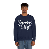 Kansas City Football White Logo Unisex Heavy Blend Crewneck Sweatshirt! Football Season!