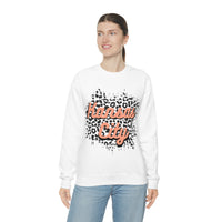 Kansas City Football Grey and Pink Leopard Print Unisex Heavy Blend Crewneck Sweatshirt! Football Season!