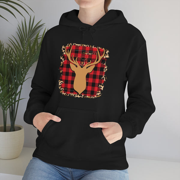 Minimalistic Deer Buffalo Plaid Unisex Heavy Blend Hooded Sweatshirt! Winter Vibes!