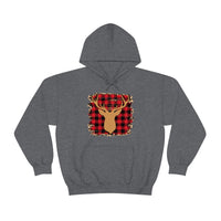 Minimalistic Deer Buffalo Plaid Unisex Heavy Blend Hooded Sweatshirt! Winter Vibes!