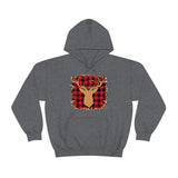 Minimalistic Deer Buffalo Plaid Unisex Heavy Blend Hooded Sweatshirt! Winter Vibes!