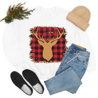 Minimalistic Buffalos Plaid Deer Holiday Unisex Heavy Blend Crewneck Sweatshirt! Winter Vibes!