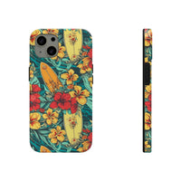 Vintage Floral Surfboard Blue and Yellow Tough Phone Cases, Case-Mate! Summer Vibes!