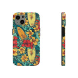 Vintage Floral Surfboard Blue and Yellow Tough Phone Cases, Case-Mate! Summer Vibes!