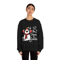 Tis The Season To Sparkle Snowman Unisex Heavy Blend Crewneck Sweatshirt! Winter Vibes!