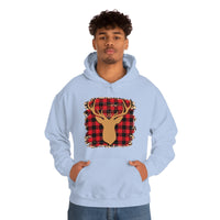 Minimalistic Deer Buffalo Plaid Unisex Heavy Blend Hooded Sweatshirt! Winter Vibes!