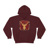 Minimalistic Deer Buffalo Plaid Unisex Heavy Blend Hooded Sweatshirt! Winter Vibes!