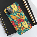 Vintage Floral Surfboard Blue and Yellow Tough Phone Cases, Case-Mate! Summer Vibes!