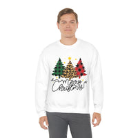 Merry Christmas Leopard Print Tree Unisex Heavy Blend Crewneck Sweatshirt! Winter Vibes!