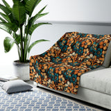 Vintage Orange and Teal Floral Sherpa Fleece Blanket!