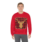 Minimalistic Buffalos Plaid Deer Holiday Unisex Heavy Blend Crewneck Sweatshirt! Winter Vibes!