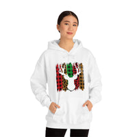 Paint Striped Deer Head Holiday Unisex Heavy Blend Hooded Sweatshirt! Winter Vibes!