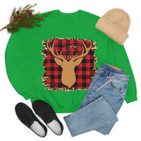 Minimalistic Buffalos Plaid Deer Holiday Unisex Heavy Blend Crewneck Sweatshirt! Winter Vibes!