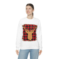 Minimalistic Buffalos Plaid Deer Holiday Unisex Heavy Blend Crewneck Sweatshirt! Winter Vibes!