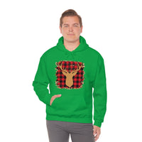 Minimalistic Deer Buffalo Plaid Unisex Heavy Blend Hooded Sweatshirt! Winter Vibes!