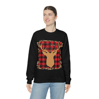 Minimalistic Buffalos Plaid Deer Holiday Unisex Heavy Blend Crewneck Sweatshirt! Winter Vibes!