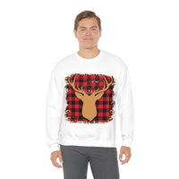 Minimalistic Buffalos Plaid Deer Holiday Unisex Heavy Blend Crewneck Sweatshirt! Winter Vibes!