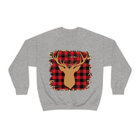 Minimalistic Buffalos Plaid Deer Holiday Unisex Heavy Blend Crewneck Sweatshirt! Winter Vibes!