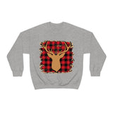 Minimalistic Buffalos Plaid Deer Holiday Unisex Heavy Blend Crewneck Sweatshirt! Winter Vibes!