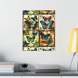 Vintage 70's Inspired Quilt Patterned Butterflies Premium Matte Vertical Posters!