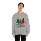 Merry Christmas Leopard Print Tree Unisex Heavy Blend Crewneck Sweatshirt! Winter Vibes!