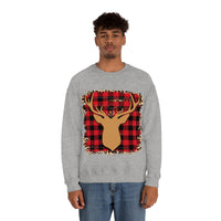 Minimalistic Buffalos Plaid Deer Holiday Unisex Heavy Blend Crewneck Sweatshirt! Winter Vibes!