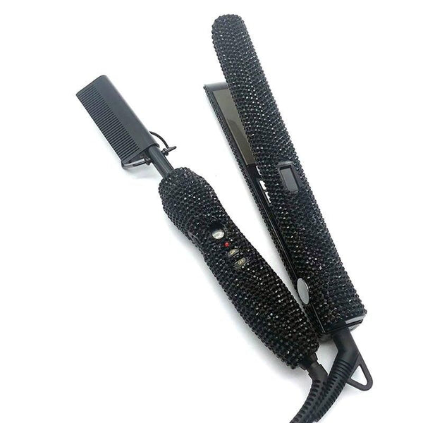 Rhinestone Decor Hair Straightener & Hot Comb Duo Set