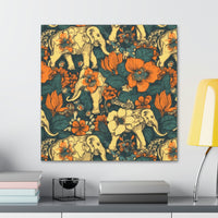 Vintage 70's Inspired Elephant Florals Canvas Gallery Wraps!