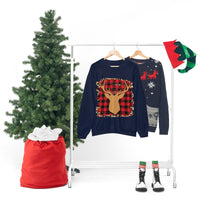 Minimalistic Buffalos Plaid Deer Holiday Unisex Heavy Blend Crewneck Sweatshirt! Winter Vibes!