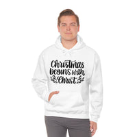 Christmas Begins With Christ Unisex Heavy Blend Hooded Sweatshirt! Winter Vibes!