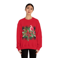 Red Cardinal Buffalo Print Holiday Unisex Heavy Blend Crewneck Sweatshirt! Winter Vibes!