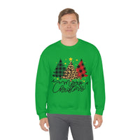 Merry Christmas Leopard Print Tree Unisex Heavy Blend Crewneck Sweatshirt! Winter Vibes!