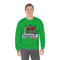 Rustic Christmas Begins With Christ Buffalo Plaid Cross Unisex Heavy Blend Crewneck Sweatshirt! Winter Vibes!