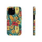 Vintage Floral Surfboard Blue and Yellow Tough Phone Cases, Case-Mate! Summer Vibes!