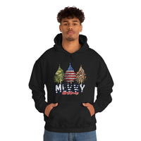 Rustic Military Merry Christmas Holiday Unisex Heavy Blend Hooded Sweatshirt! Winter Vibes!