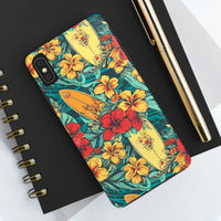 Vintage Floral Surfboard Blue and Yellow Tough Phone Cases, Case-Mate! Summer Vibes!