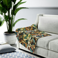 Vintage 70's Inspired Butterfly Quilt Pattern Velveteen Plush Blanket!