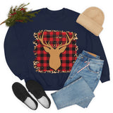 Minimalistic Buffalos Plaid Deer Holiday Unisex Heavy Blend Crewneck Sweatshirt! Winter Vibes!