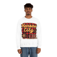 Kansas City Girl Football Buffalo Plaid Unisex Heavy Blend Crewneck Sweatshirt! Football Season!