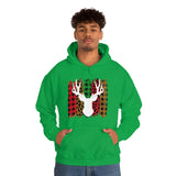 Paint Striped Deer Head Holiday Unisex Heavy Blend Hooded Sweatshirt! Winter Vibes!