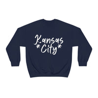 Kansas City Football White Logo Unisex Heavy Blend Crewneck Sweatshirt! Football Season!