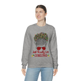 Just Really Love Christmas Bun Girl holiday Lights Unisex Heavy Blend Crewneck Sweatshirt! Winter Vibes!