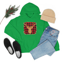 Minimalistic Deer Buffalo Plaid Unisex Heavy Blend Hooded Sweatshirt! Winter Vibes!