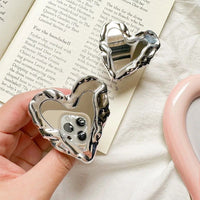 Luxurious Silver Heart Mirror Finger Grip for Smartphones