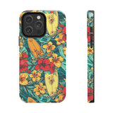 Vintage Floral Surfboard Blue and Yellow Tough Phone Cases, Case-Mate! Summer Vibes!